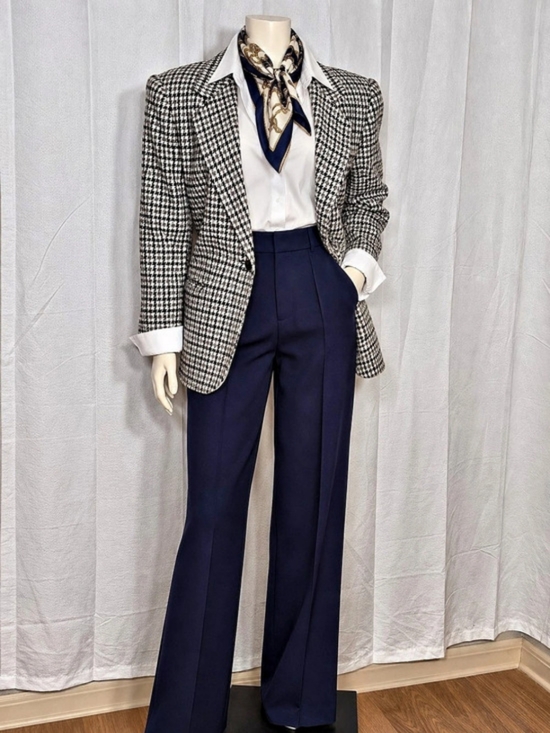 Sag Harbor Petite Jackets & Blazers - Vintage Sag Harbor Houndstooth Wool Blazer 6P Dark Academia